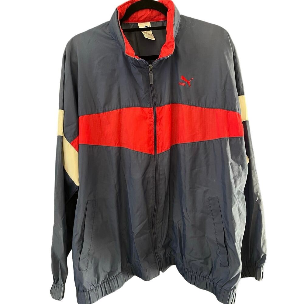 Vintage 80s Blue, Red, and White Puma Windbreaker Jacket Adult Large